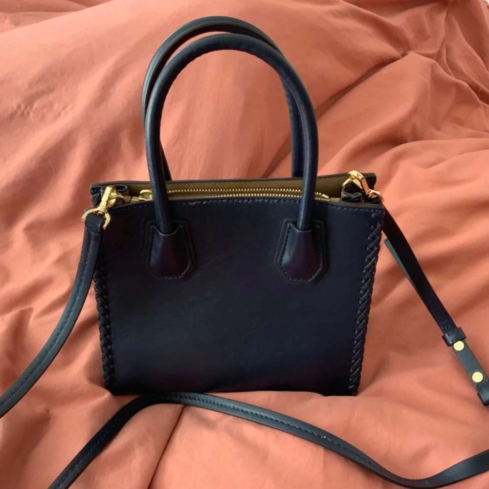 MICHAEL KORS BLUE SUEDE LEATHER FLORAL MERCER BAG - Picture 4 of 5